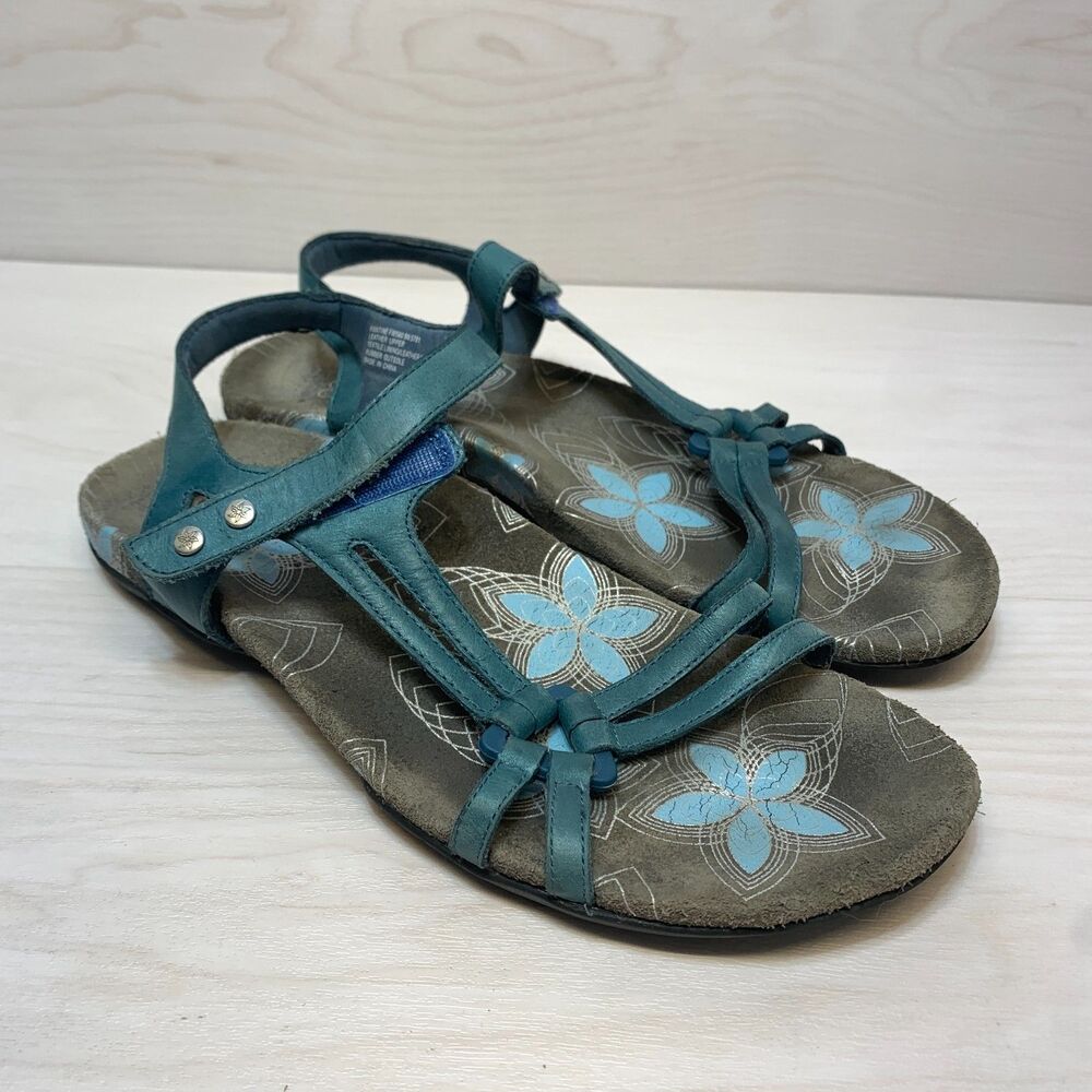 Abeo Fantine Strappy Sandals Women's Size‎ 9 Blue Floral Straps Open Toe